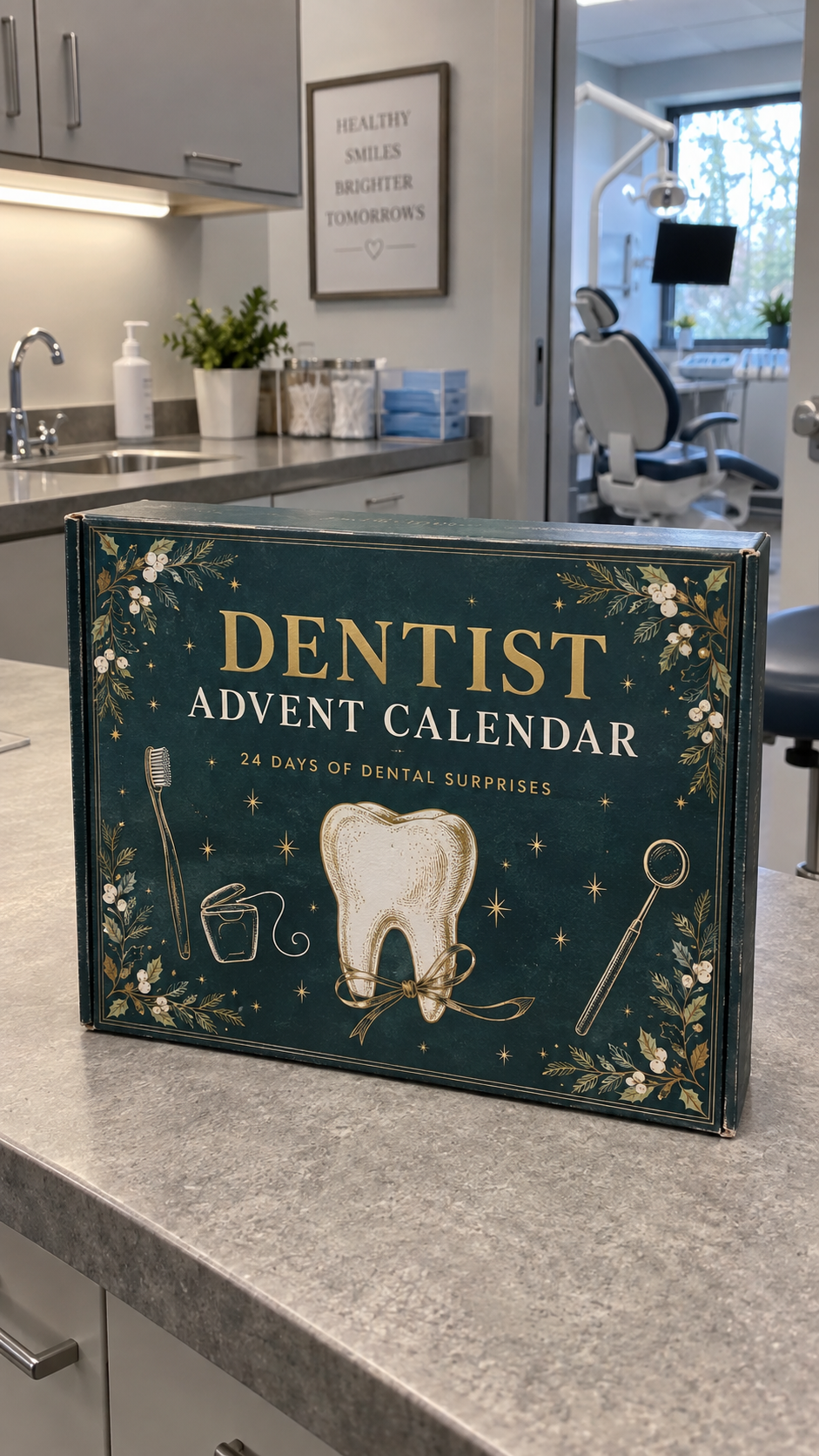 Dentist Advent Calendar package displayed in a modern dental clinic